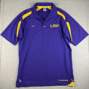 Vintage Nike LSU‎ Polo Shirt Mens M Purple Gold Fit Dry Tigers NCAA Football